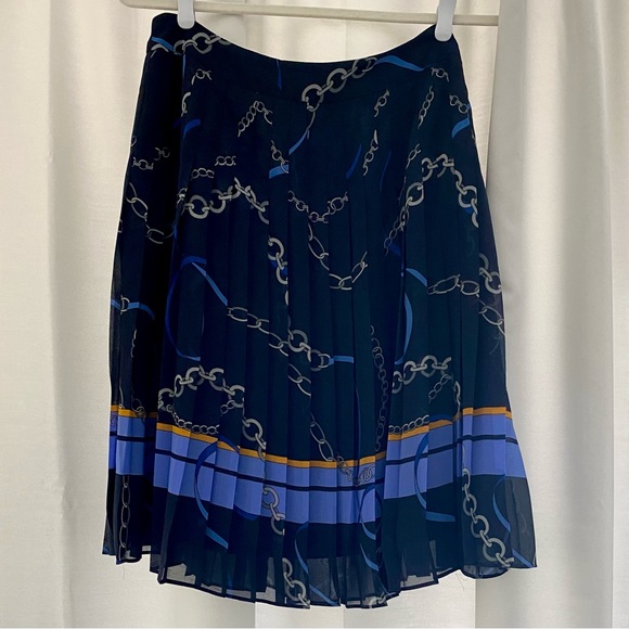 Ann Taylor Ribbon Chain Nautical Navy Pleated Skirt - Picture 3 of 4